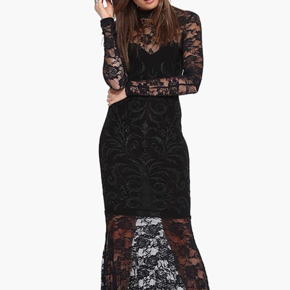New Black Lace Maxi Sheer Sexy Overdress Size Medium